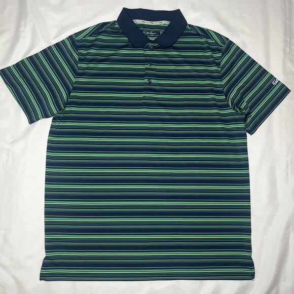 Walter Hagen Mens Blue Green Striped Golf Polo Shirt Size L Performance Stretch - Picture 1 of 8